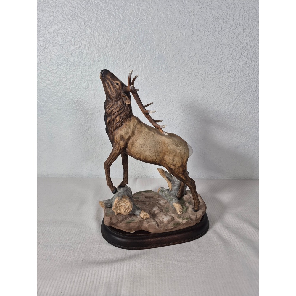 Homco Masterpiece Porcelain Wilderness Elk Figurine 1993 Mizuno Wood Base 8828